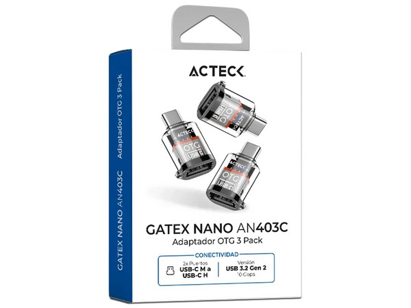 Adaptadores USB 3.0 Acteck Gatex Nano AN403C, USB Tipo C a USB Tipo A (M-H). Paquete con 3 Piezas. Color Negro.