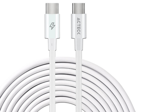 Cable de Datos Acteck AC-945158 USB Tipo C (M-M), 100W, 480Mbps, Longitud de 2m. Color Blanco.