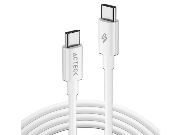 Cable de Datos Acteck AC-945158 USB Tipo C (M-M), 100W, 480Mbps, Longitud de 2m. Color Blanco.