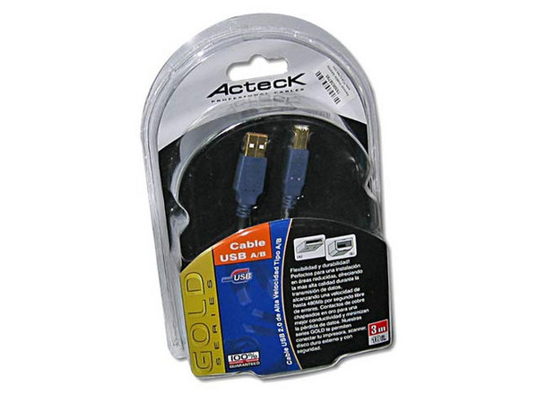 Cable Acteck USB 2.0 A macho/ B macho de 3.0 Mts. para Impresora y Escáner