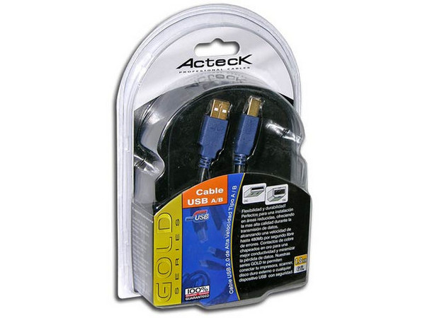 Cable Acteck USB 2.0 A/Macho - B/Macho para Impresora y Scanner. (1.8m)