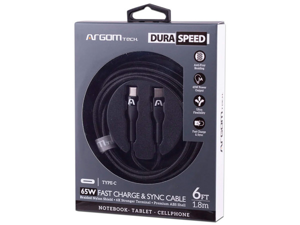 Cable Argomtech Dura Speed, USB-C a USB-C (M-M), 1.8m, Color Negro.
