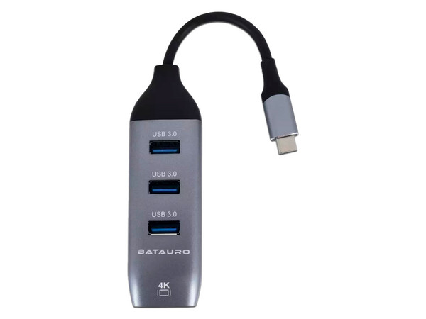 Adaptador Hub Batauro de USB-C a USB 3.0 y HDMI, Color Gris.