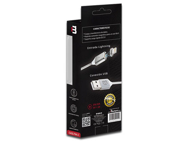 Cable Magnético Blackpcs de USB a Lightning (M-M), 1 m. Color Plata.