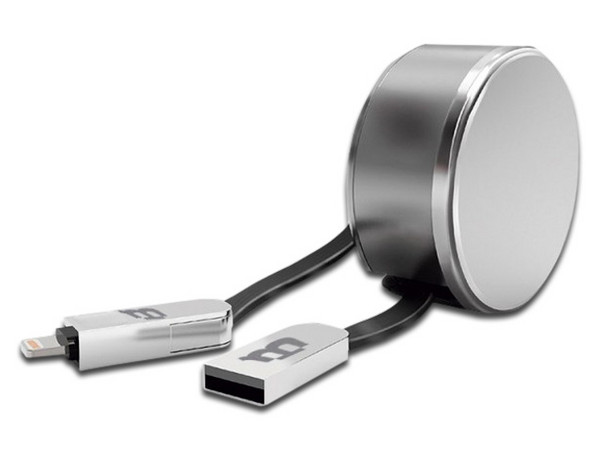 Cable retráctil Blackpcs, 2 en 1 Micro USB y Lightning, 1 m, Color Plateado.
