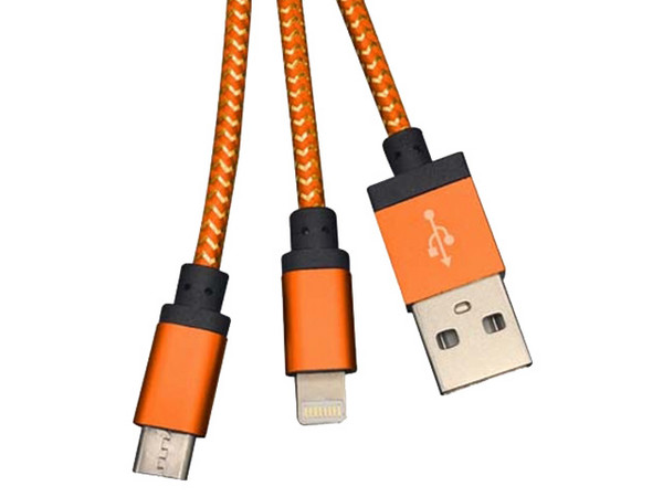 Cable USB Tipo Llavero BRobotix 170317N de USB 2.0 a Micro USB y Lightning (M-M), 12cm. Color Naranja.