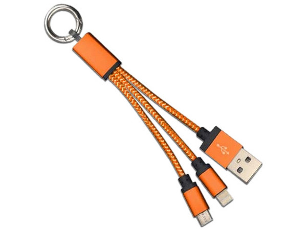 Cable USB Tipo Llavero BRobotix 170317N de USB 2.0 a Micro USB y Lightning (M-M), 12cm. Color Naranja.