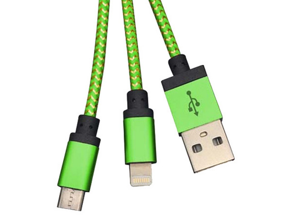 Cable USB Tipo Llavero BRobotix 170317V de USB 2.0 a Micro USB y Lightning (M-M), 12cm. Color Verde.