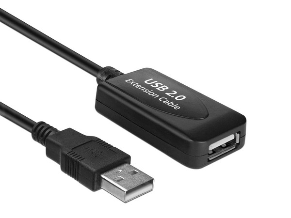 Extensión USB 2.0 BRobotix de 15 Metros, Hasta 480 Mbps, hot swap, Color Negro.