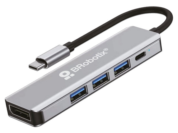 Docking BRobotix 5 en 1, Conector Tipo C a DisplayPort, 3 Puertos USB 3.0 y 1 Tipo C.