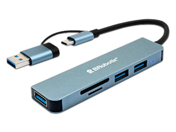 Hub USB Brobotix 6005453, USB A (Macho) a 3 x USB-A (Hembra) y 1 x MicroSD Color Plata.