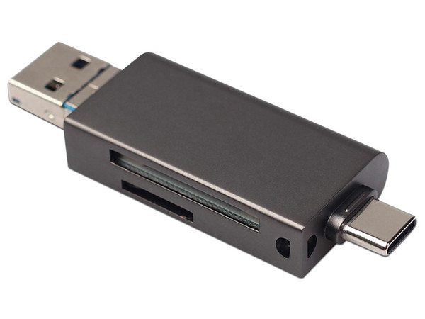Lector OTG SD Brobotix 6006085, Usb Tipo A, Micro Usb Y Tipo C, Color Gris.