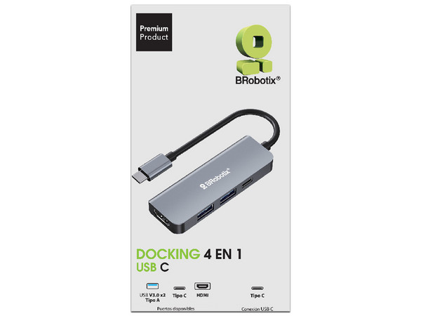 Docking Station BRobotix 6006221 USB-C, 1 HDMI, 1 USB-C hembra, 2 x USB 3.0. Color Negro.