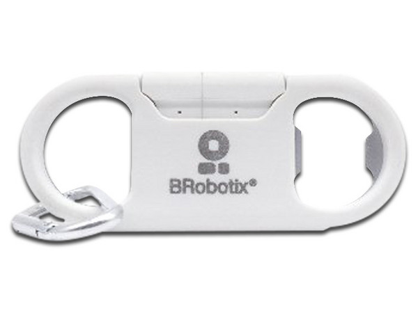 Cable BRobotix Lightning a USB A 2.0 para iPod, iPhone y iPad, .2m. Con destapador y diseño de llavero. Color Blanco.