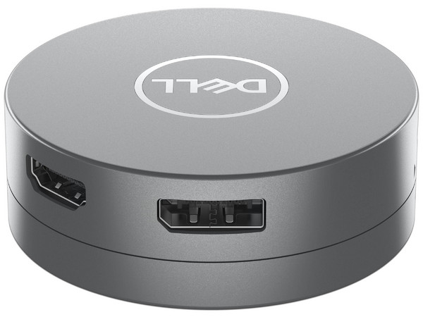 Adaptador Dell 6 en 1, USB-C, USB, HDMI, DP, RJ45, 8W. Color plata