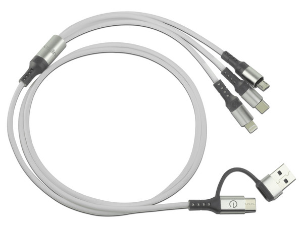 Cable USB Easy Line de USB-A/USB-C (M) a USB-C, Micro USB y Lighting (M), 1.2m. Color Blanco.