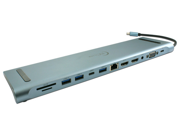 Docking Station EC Line EC-BYL-2003U2, 12 en 1 USB-C, Color Plata.