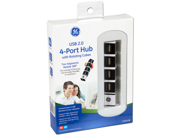 Hub USB General Electric de 4 Puertos (2 puertos giratorios).
