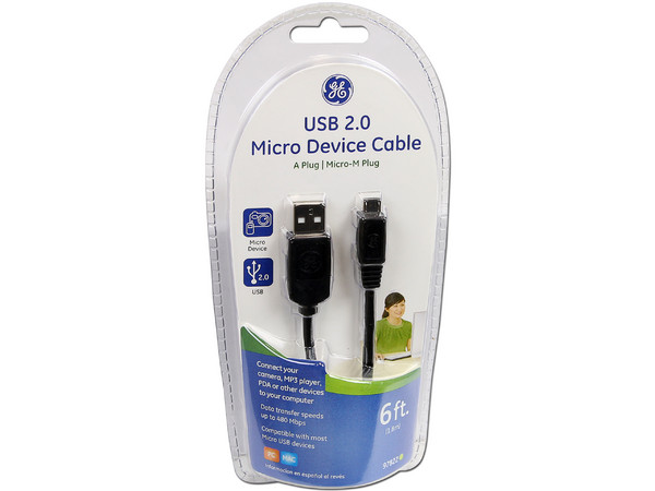 Cable General Electric USB 2.0 A macho/ micro USB macho, 1.8 m.