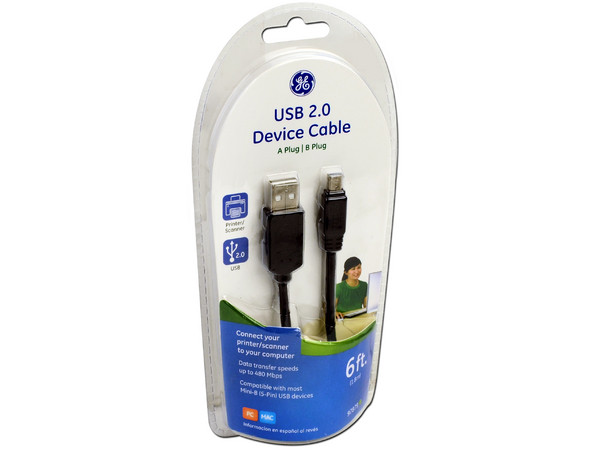 Cable General Electric USB 2.0 A macho/ mini B de 5 pines macho, 1.8 m