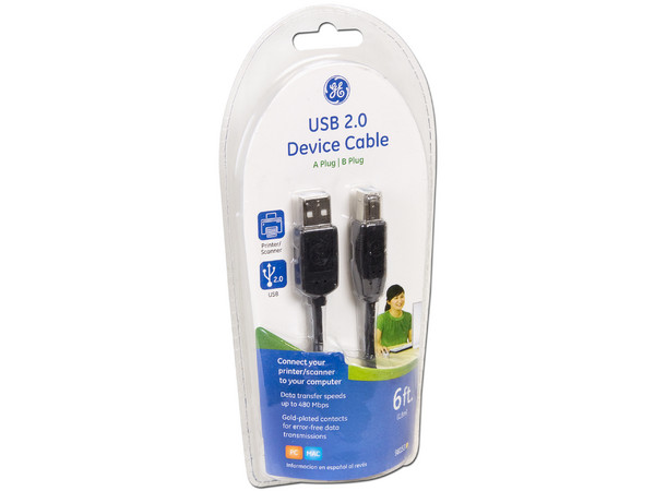 Cable USB 2.0 General Electric A macho/B macho de 1.8 Mts, para Impresora y Scanner. 