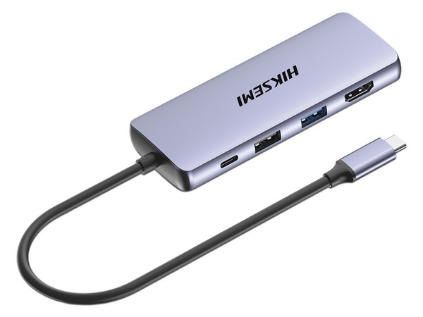 Hub USB-C Hiksemi. 8 en 1, Salida HDMI, USB 2.0, USB 3.0, SD, TF.