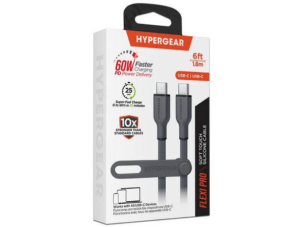 Cable de Datos HyperGear 15993 USB Tipo C (M-M), 60W. Color Gris.