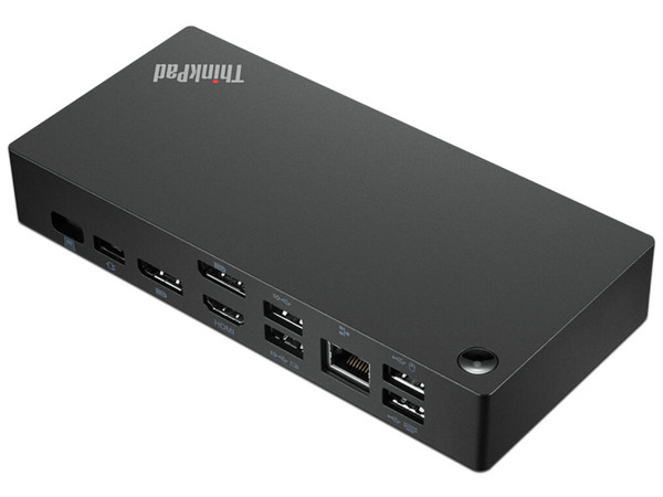 Docking Station Lenovo Thinkpad Universal con puertos de USB-C (Macho) a HDMI, DisplayPort,, RJ-45, USB, 3.5mm y USB-C (Hembras).Color Negro.