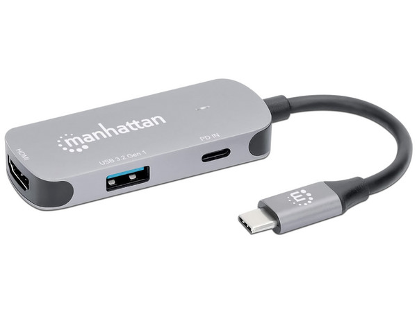 Docking Station Manhattan USB Tipo-C, con vídeo HDMI, Puerto USB. Color Plata.