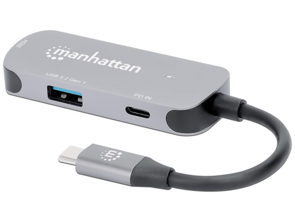 Docking Station Manhattan USB Tipo-C, con vídeo HDMI, Puerto USB. Color Plata.