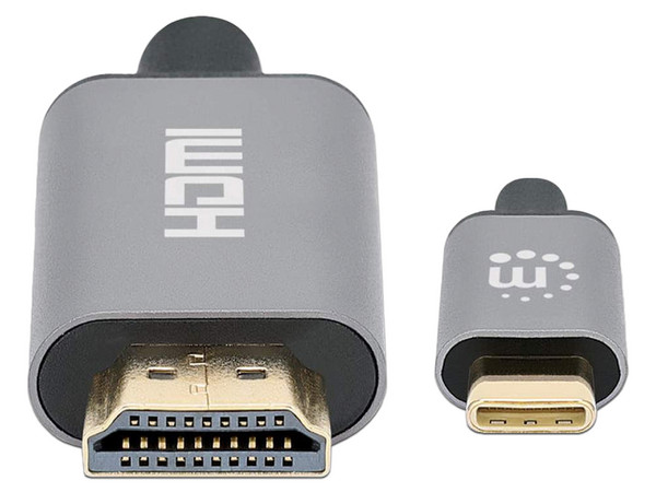 Cable Adaptador de Video Manhattan de USB Tipo C (Macho) a HDMI (Macho), 2m, 4K, Color Negro/Plateado.