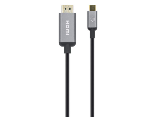 Cable Adaptador de Video Manhattan de USB Tipo C (Macho) a HDMI (Macho), 2m, 4K, Color Negro/Plateado.