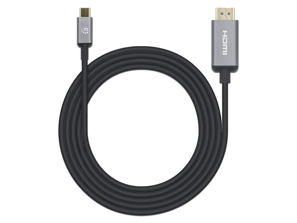 Cable Adaptador de Video Manhattan de USB Tipo C (Macho) a HDMI (Macho), 2m, 4K, Color Negro/Plateado.