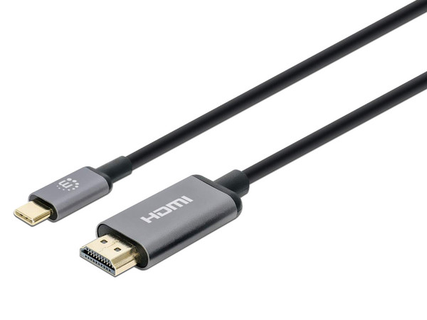 Cable Adaptador de Video Manhattan de USB Tipo C (Macho) a HDMI (Macho), 2m, 4K, Color Negro/Plateado.