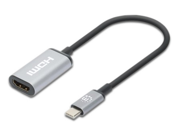 Cable Manhattan USB-C Macho a HDMI Hembra, 4K 60Hz. Color Plateado.