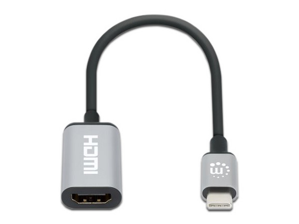 Cable Manhattan USB-C Macho a HDMI Hembra, 4K 60Hz. Color Plateado.