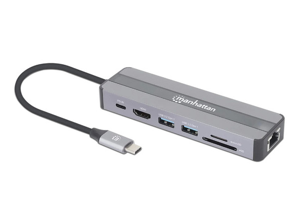 Docking Station Manhattan USB-C 7 Puertos, HDMI, Ethernet, USB-C.