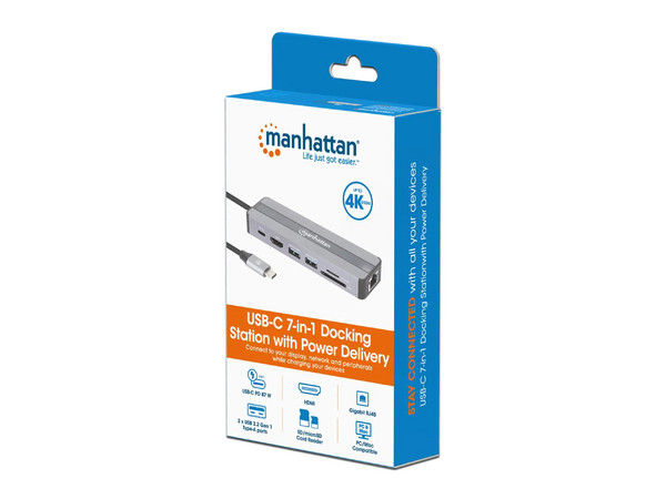 Docking Station Manhattan USB-C 7 Puertos, HDMI, Ethernet, USB-C.