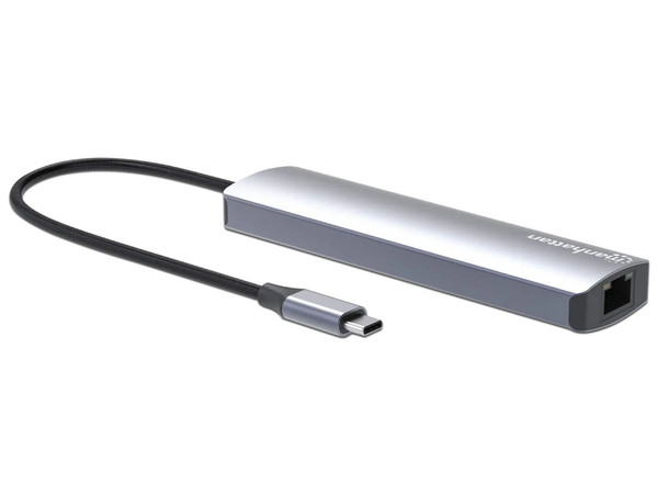 Docking Station USB-C Manhattan 153966, HDMI 2.0, RJ45, USB-C, 2 USB 3.2 Gen 2, Lector SD y MicroSD. Color Gris.