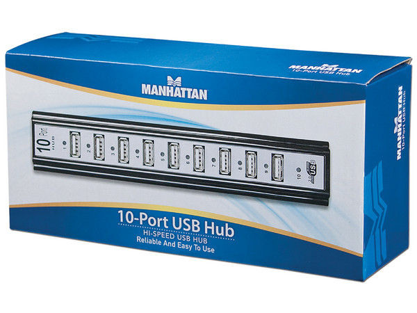 Hub USB Manhattan de 10 Puertos (Convierte 1 puerto USB en 10) con Adaptador CA.