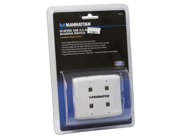 Switch Automático para Compartir Dispositivos USB de Alta Velocidad 2.0, 1 x 4 puertos, control dual