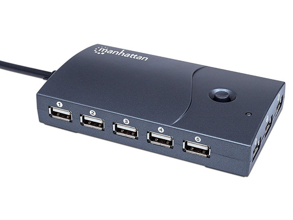 HUB USB 2.0 de escritorio Manhattan con 13 puertos USB de alta velocidad, carga rapida de 2.4 A. Color negro.