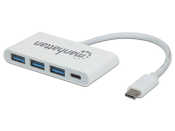 Conector Hub USB 3.0 Manhattan de 3 puertos USB-A (hembra), USB-C, Color Blanco.