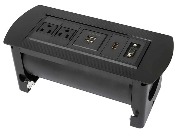 Caja de conexión para mesa Manhatan, con conectividad USB, HDMI, VGA, Color Negro.