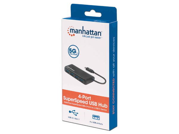 Hub USB Manhattan 164924 de 4 Puertos.