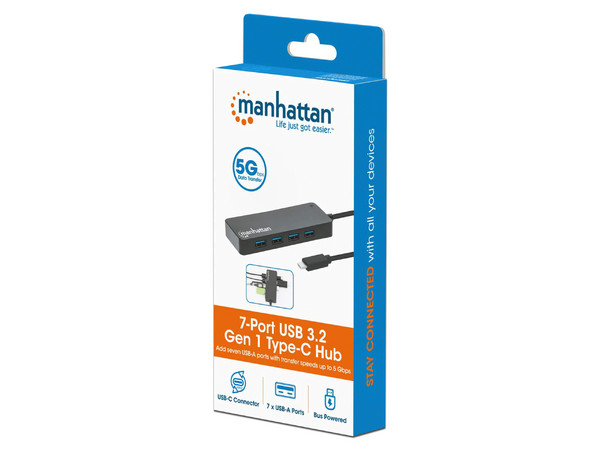 HUB USB Manhattan 168410, USB Tipo C a USB 3.2, USB Micro-B, Color Negro.