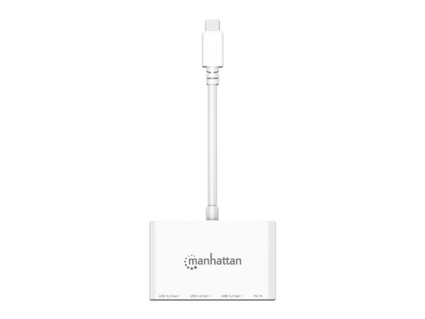 Hub USB-C Manhattan 3 Puertos, USB-C, USB-A y 1 Puerto Power Delivery, Color Blanco.