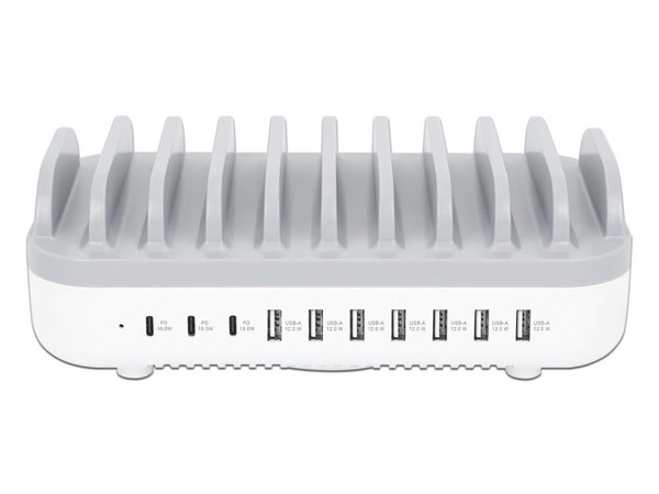 Estación de Carga Manhattan de 120W, 3 puertos USB-C PD 3.0 y 7 puertos USB-A. Color Blanco.