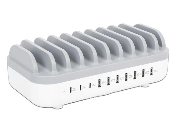 Estación de Carga Manhattan de 120W, 3 puertos USB-C PD 3.0 y 7 puertos USB-A. Color Blanco.