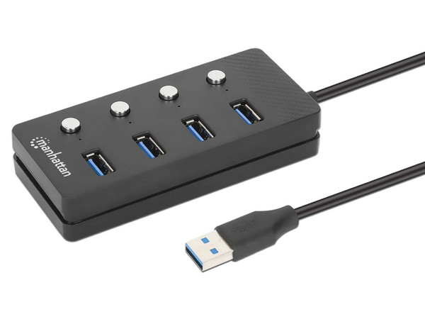 Concentrador USB Manhattan 180887, 3.2 Gen 1 (3.1 Gen 1), Tipo-A, 5000 Mbit/s, Color Negro.